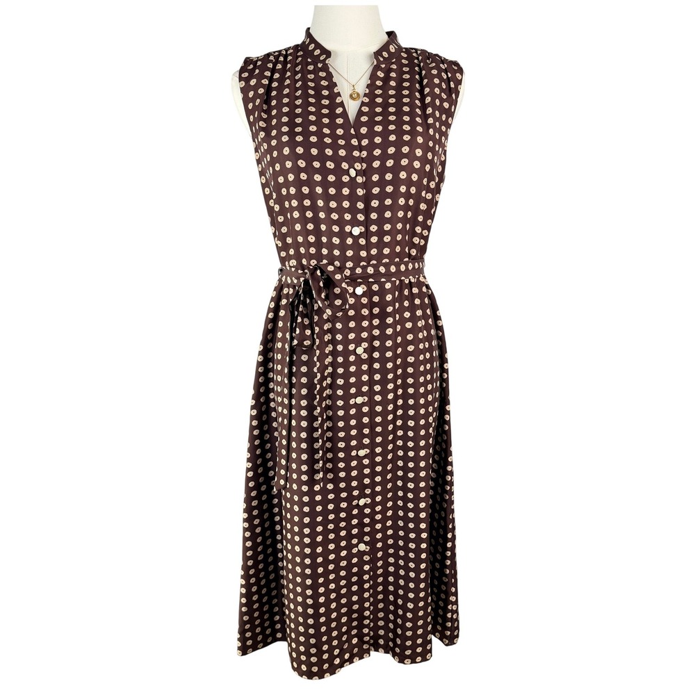Forth & Towne Allegory 100% Silk Dress 4 Brown Polka Dot Belted Sleeveless 2000s